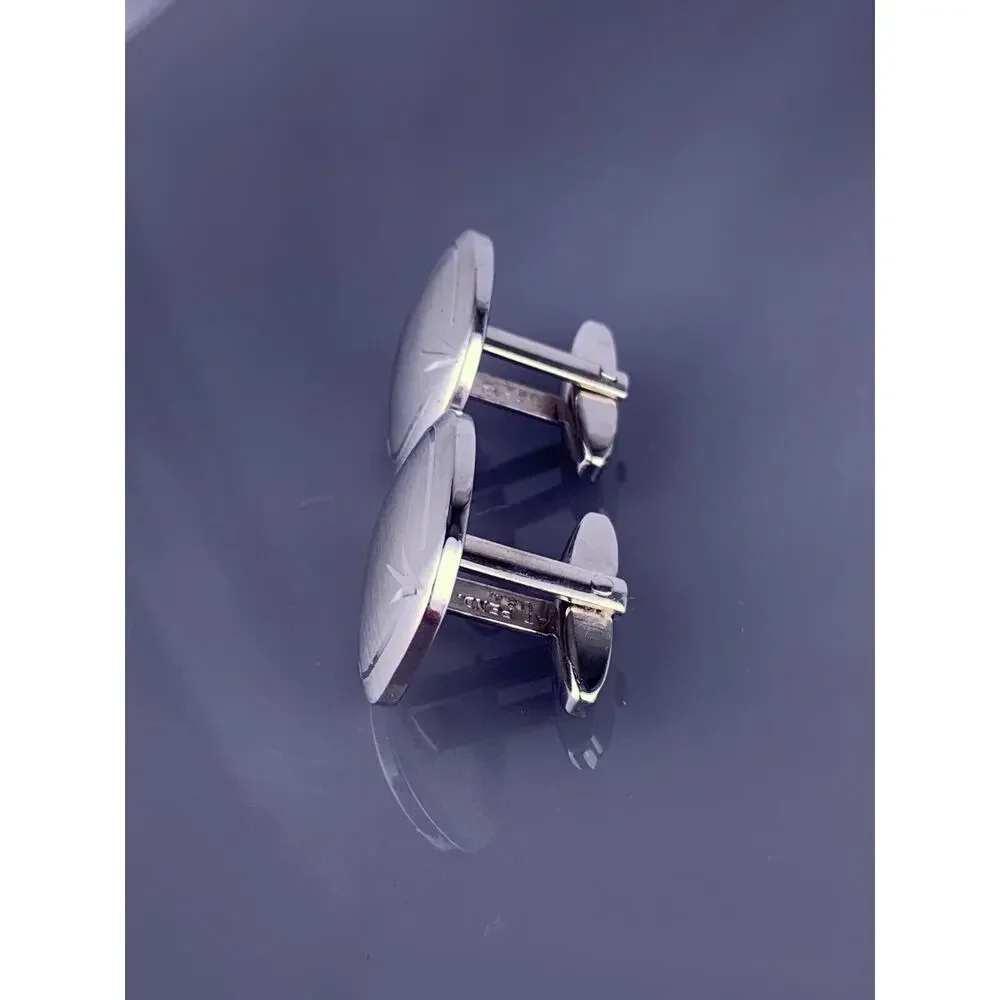 Simple Square Silver Tone Cufflinks Brushed Face Etched Border Foster Vintage